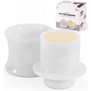 Elborse Marble Butter Keeper With Lid 4 Inch Handmade Stone Butter Dish for Gifts & Kitchen Counter Decor - French Butter Crock With Water and Butter Container - Spreadable Butter Holder