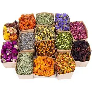 Dried Herbs Kit - Dried Botanicals Bulk,14 Bags Natural Dry Flowers and Herbs for Soap, Candle, Perfume, Bath Bombs , Resin Jewelry Making Supplies, Fragrance Sachet DIY and Witchcraft
