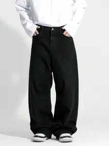 Custom Vintage Washed Gradient Blue Denim Pants Men's Wide-Leg Jeans Loose Casual Streetwear Trousers with Pockets Hoodie Polyester