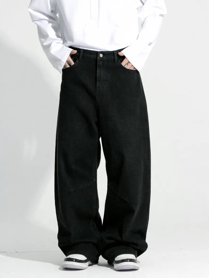 Custom Vintage Washed Gradient Blue Denim Pants Men's Wide-Leg Jeans Loose Casual Streetwear Trousers with Pockets Hoodie Polyester