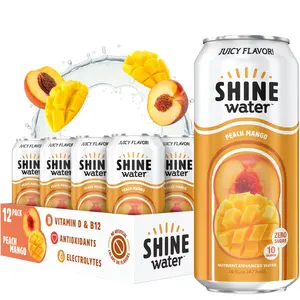 ShineWater Peach Mango Flavored Vitamin Enhanced Water - 12 Pack, Zero Sugar, Low Calorie, Plant-Based, Electrolyte Drink, Gluten-Free, Kosher, Made in USA