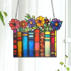 Flower Book Suncatcher ACRYLIC Window Hanging, Book Lover Gift, Book Club Gift
