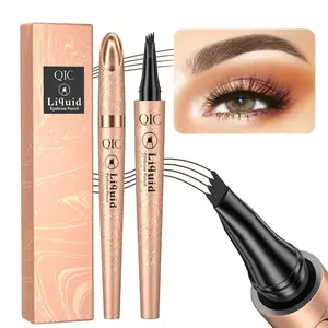 QIC Magic 4-Tip Microblading Eyebrow Pencil, Upgraded Waterproof Long-Lasting 3D Eyebrow Pen, Natural Flawless Brow Tint Makeup Cosmetic for Women Daily Use & Gift, Light Brown