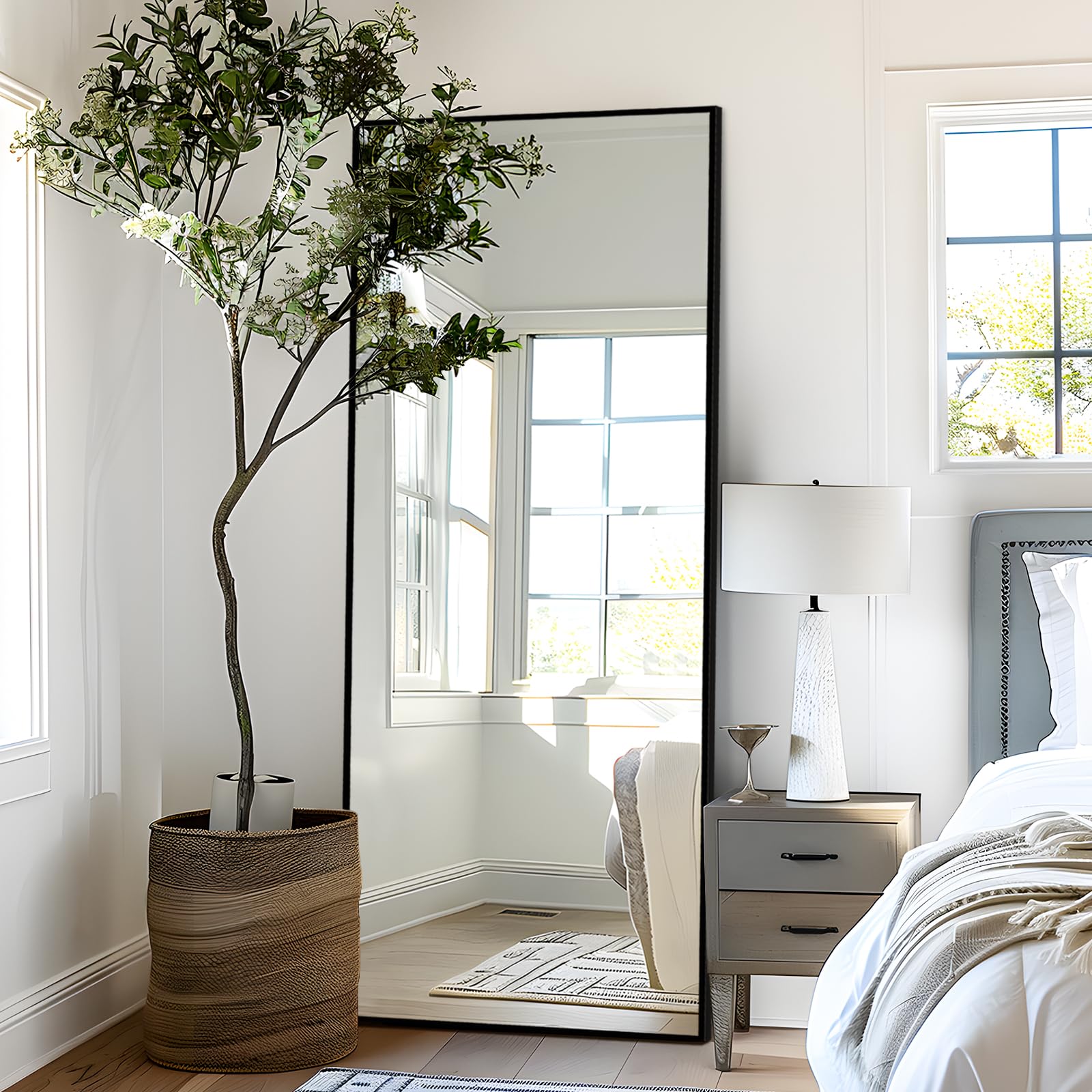 71x26 Full Length Mirror, XX-Large Arch Mirrors with Stand, 71x26 Inches Floor Mirror for Wall Hanging or Leaning, Bedroom, Dressing Room, Black Floor Mirror with Stand, Aluminum Alloy Frame Full Body Mirror