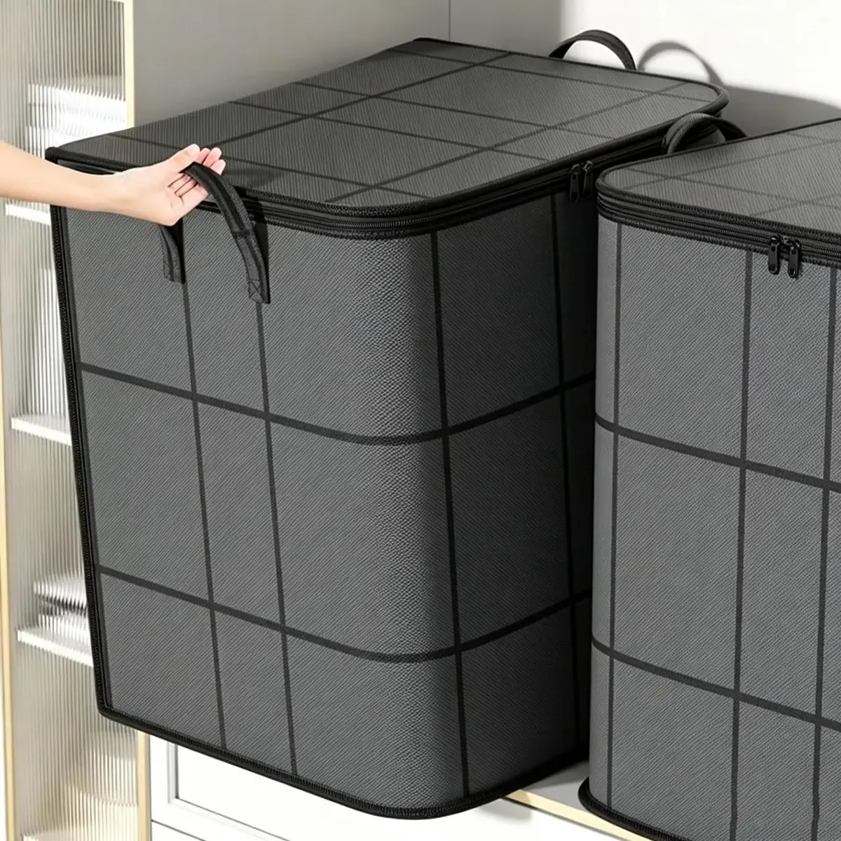 180L Extra Large Foldable Clothes Storage Bins with Lids - Organiser, Medium/Large Sizes, Double Zippers & Handles, Durable/Classic Storage Boxes & Bins, Decluttering Solutions for Home Organization