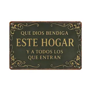 Que Dios Bendiga Este Hogar Vintage Aluminum Wall Art Sign - 8x12in Vintage Plaque Decoration for Home, Prayer Room