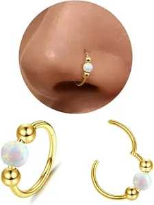 Nose Rings Hoops Opal Nose Piercings Steel Nose Hoop Thin Hypoallergenic Gold/Silver Nose Rings for Women/Men Septum Helix Cartilage Daith Rook Tragus lip Hoop Earrings Nose Ring Jewelry 16G/18G/20G