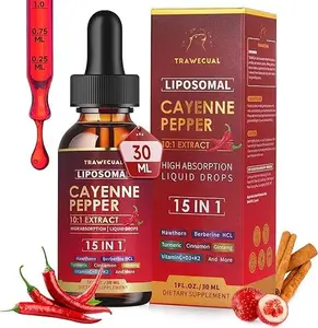 2026 Liposomal Cayenne Pepper Liquid Drops 15-in-1 Formula | Berberine, D3 K2, Beet Root, Ginseng | Circulatory Health, Metabolism & Energy Boost, Digestive Support | 2 Fl Oz (30ml) Natural Dietary Supplement