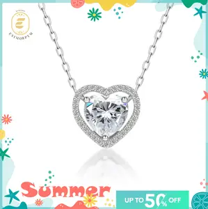 EOM Moissanite 1-2ct Halo Heart Pendant Necklace Sparkling White Heart Pendant Copper Necklace Jewelry for Wedding Engagement Anniversary Romantic Elegant Gift Daily Wear