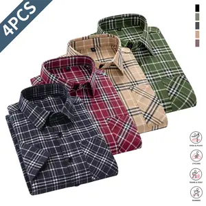 Men’s 4-Pack Long-Sleeve Casual Plaid & Striped Button-Up Shirts for Spring/Autumn