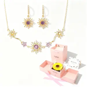 Sunflower Bracelet & Necklace -Inspired Purple Cubic Zirconia Gemstone Sun Princess Jewelry for Christmas New Year Gift