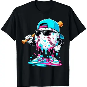 Boys' Drip Baseball Lifestyle Mascot T-Shirt, Funny Sporty Sports Top for Kids, Sporty Sports Tops