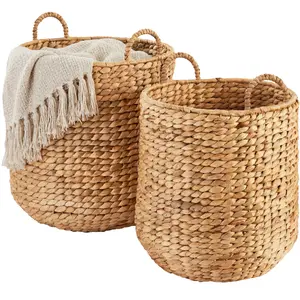 Best Choice Products 2-Piece Round Nesting Baskets W/Handles, Handwoven Water Hyacinth, Storage Organizer