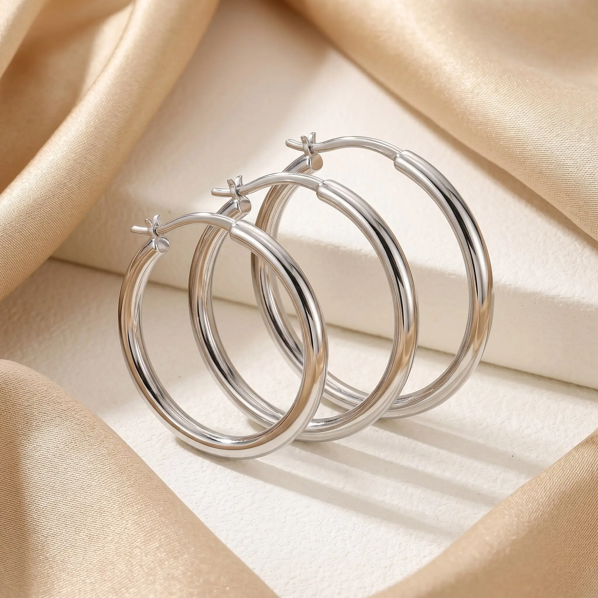 Thick Silver Minimalist 3-Piece Set, Fashion Costume Jewelry Earrings