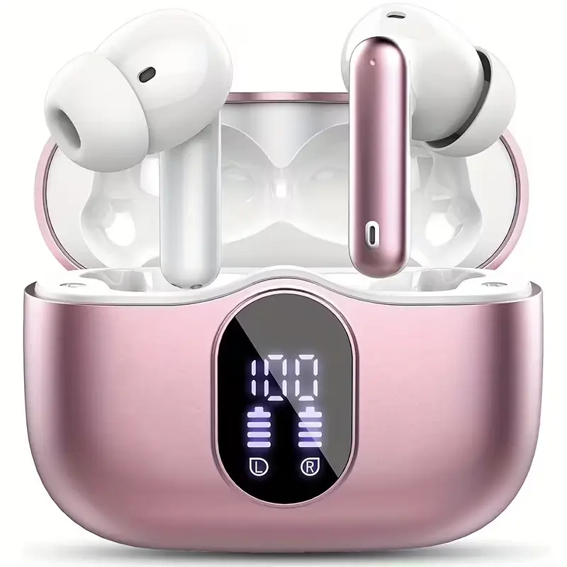 Wireless Earbuds Bluetooth 5.4 with 40H Long Battery Life and LED Display, HiFi Stereo ENC Noise Cancelling In-Ear Headphones, Smart Touch Control, Secure Fit with 3 Sizes Ear Tips for iPhone and Android. Audio Headset