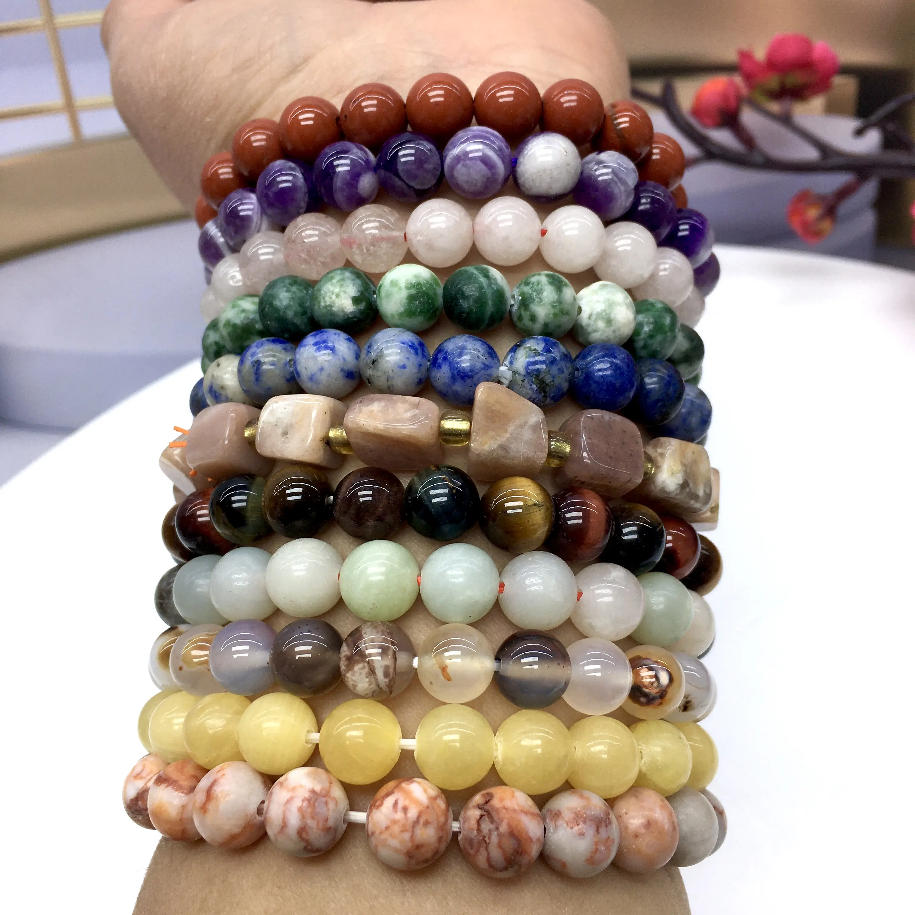 Natural Crystal Polished Gemstone Bracelet - Handmade Natural Crystal Jewelry for Daily Wear