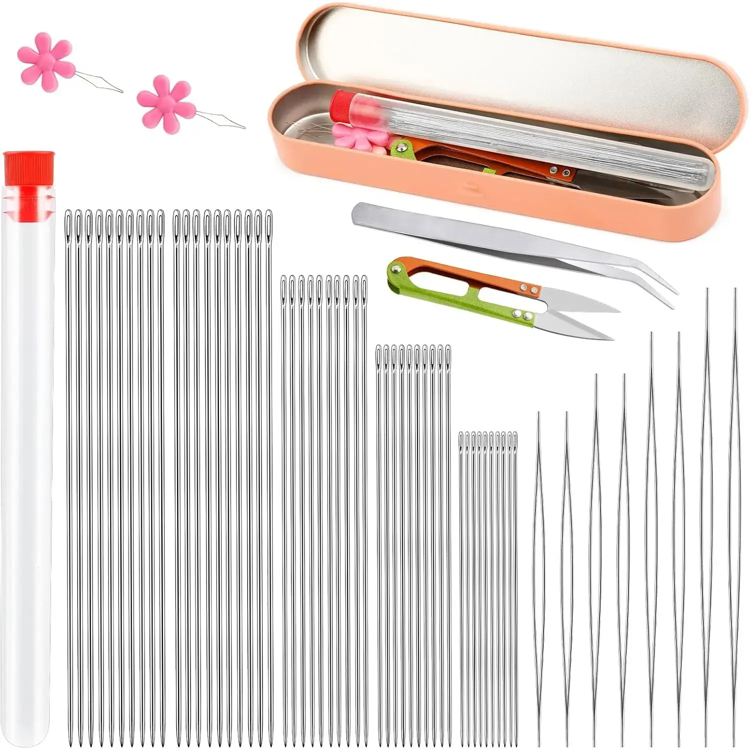 58 Pcs Beading Needles for Jewelry Making, Big Eye Beading Needles Ultra-Thin Stainless Steel Craft Seed Bead Needles, Flexible Eye, Perfect for Beading, Embroidery & DIY Crafts