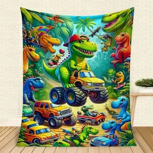 Cartoon Dinosaur Pattern Blanket, Soft Flannel Throw for Home & Office Use, Warm Nap Blanket for Air-Conditioned Rooms