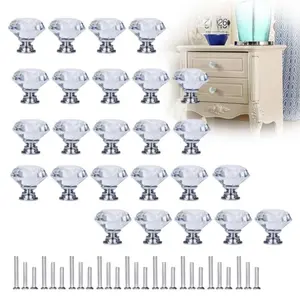 25 Piece drawer knob set, diamond shaped 30mm cabinet knob handle (30mm, 25 piece set, silver, acrylic material)