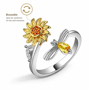 Rotatable Anxiety Relief Fidget Ring, Creative Spinning Mood Ring, Adjustable Open Band Stress Relief Rotating Jewelry, Calming Worry Spin Ring for Anxiety & Depression Relief for Women Men