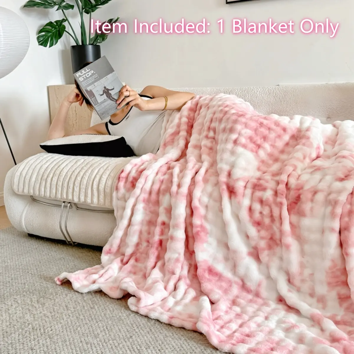 Faux Rabbit Fur Blanket, Throw Blanket for Couch, Soft Warm Throw, Fluffy Soft Cozy Blanket with Stretch Ruched Design, Ultra Soft Giftable Home Decor, Soft Blankets, Soft Throws Blanket, Tie-Dyed in Pink