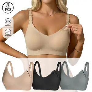 3 PCS Nursing Bras for Breastfeeding Pregnancy Moms Maternity Wireless Front Opening Bra, Seamless Stretchy Fit, Adjustable Straps, Breathable Postpartum Essentials Everyday Wear, Maternity Solid Bra,summervibes