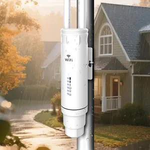 AC1200 Outdoor WiFi Extender AP7204,Long Range WiFi Access Point with POE,2.4GHz+5GHz W-ifi Extender Signal Booster with Antennas,IP66 Weatherproof,AP/Router/Repeater/Bridge Mode,Gigabit Port