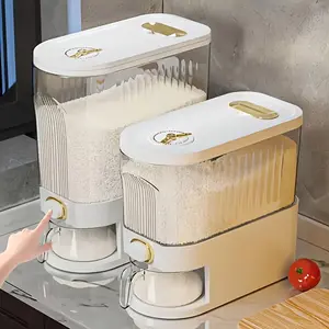 GHQ 11.02LB/22.05LB Rice Dispenser with Measuring Cup & Time Scale Dustproof Stackable Durable Plastic Multi Compartment Food Storage Container for Kitchen Organization