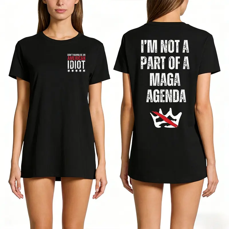 Women's "American Idiot" Resist Graphic T-Shirt - Casual Baggy Short Sleeve Cotton Top with Round Neck, Tops, Shortsleeve, Pure Cotton, Casual Wear, Graphic Print, Loose-Fit, Oversize, Regular Sleeves, Lightweight, Hangable