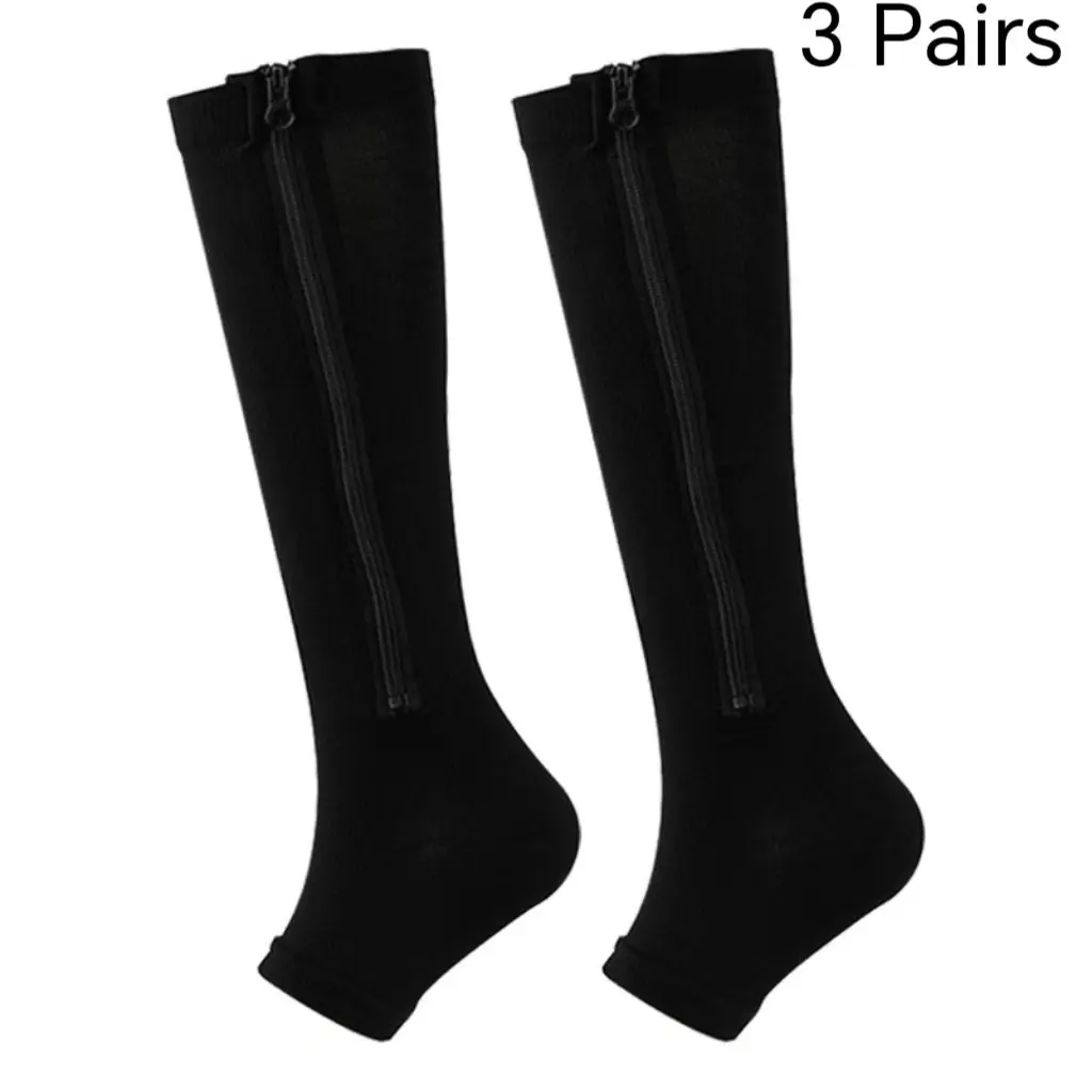 3 Pairs Zipper Compression Socks for Women & Men, Comfortable Footwear for Daily Use, Ideal for Casual Wear, Athletic Running Socks, Sports Compression Socks, Active Socks