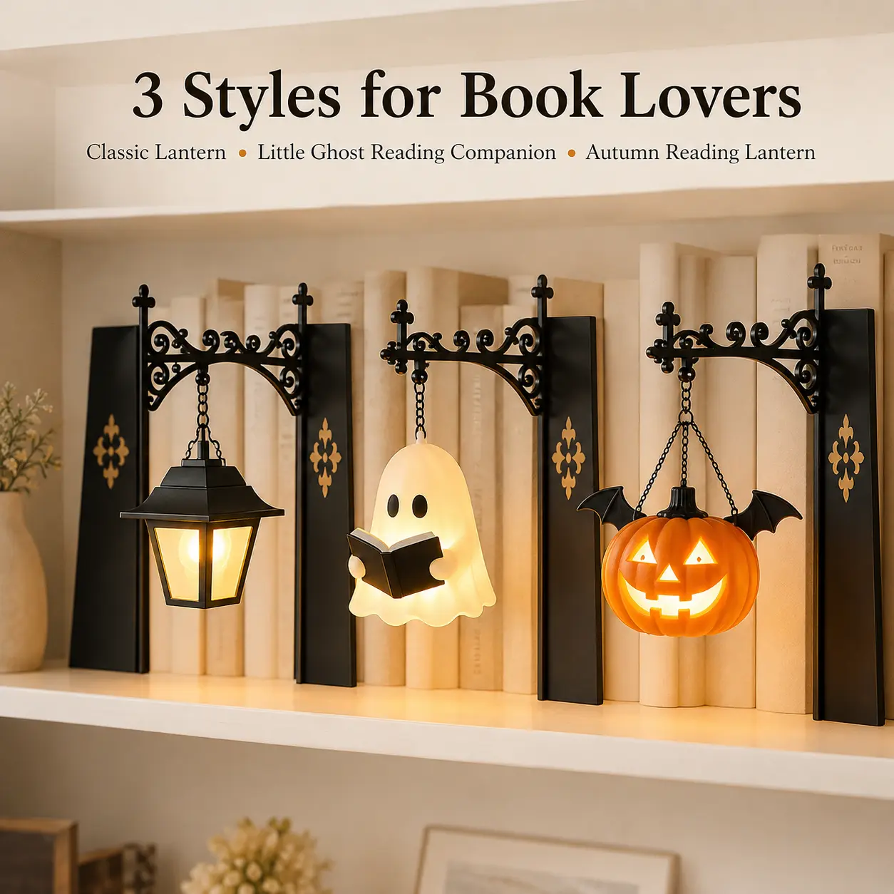 Library Lantern Bookshelf Lamp, Vintage Hanging LED Shelf Light, Cozy Reading Nook Decor, Mini Bookcase Light for Book Lovers Gift