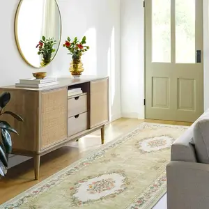 Sage Green Runner Rug 2x6 for Enterway Hallway, Machine Washable Floral Vintage Distresssed Rug Soft Faux Wool Non Slip Door Mat Runner for Kitchen Bathroom Laundry, 2x6 ft, Sage Green