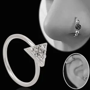 Brass Micro CNC Machine Set CZ Triangle Top Bendable Nose Hoops, Cartilage Hoops Rings Jewelry