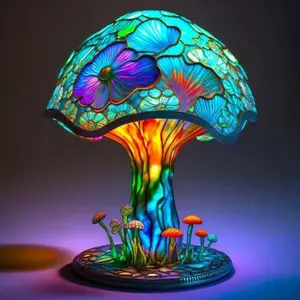 Magical LED Seven-Color Mushroom Lamp Ornament, Creative Home USB Plug Night Light Decor, Resin Statue for Living Room Decoration