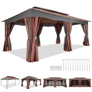 COBIZI 12’ x 20’ Heavy-Duty  Outdoor Gazebo with Winter Curtains and Mesh Panels, Dual-Roof Design with Metal Frame, Suitable for Patios and Decks