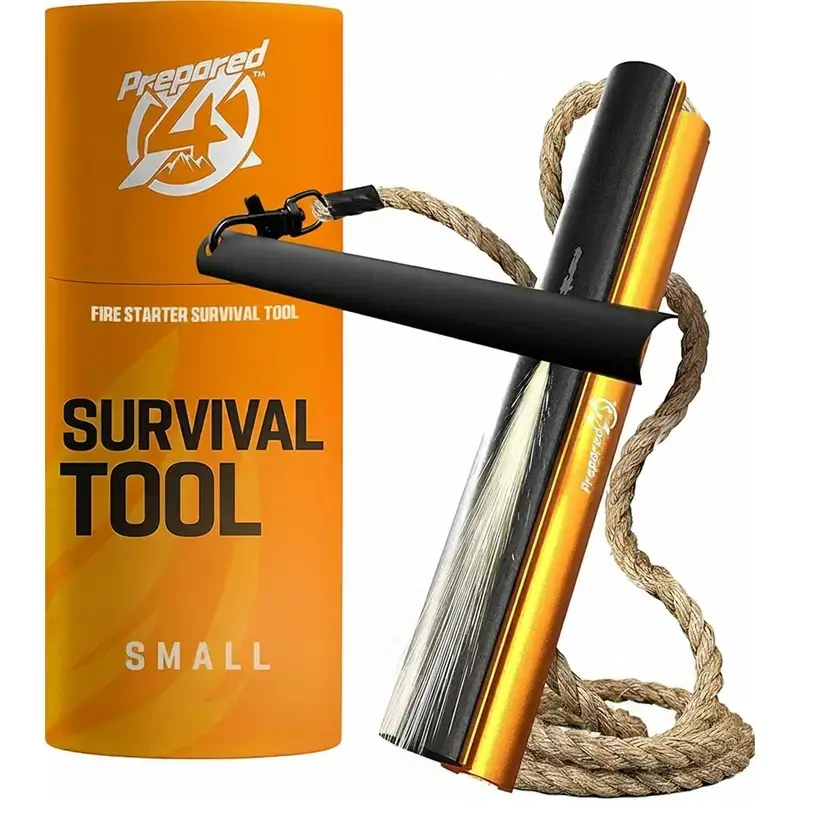Prepared4X Emergency Survival Tool – All-in-2 Outdoor Survival Equipment with Waterproof Wick Rope, Steel Striker for Camping, Hiking Kits ( Small and Large )