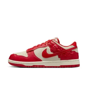 Nike Dunk Low "Red Roses" Women's Coconut Milk University Red Pale Ivory Classic Embossed Roses Synthetic Leather Suede Upper
