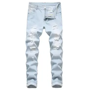 Men's Business Light Blue Slim Fit Jeans Men's Ripped Skinny Jeans For Fashion/Business Negotiation/Holiday Party/Outdoor Travel Straight Comfort Waist Pants Hundreds Of Jeans