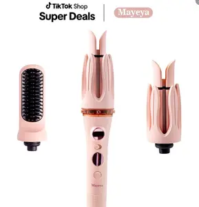 Mayeya Instant Naturalwaves Automatic Curling Iron & Straightening Wand Ceramic Hair Tool Lightweight Dual-Voltage Travel-Friendly Lazy Curling Tool Styling Kit Heated Curler Pink Hair Styler Hair Straightener Comb 3984 summerwins