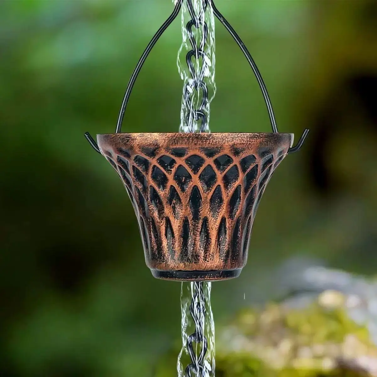 Classic 270cm Painted Metal Plaid Rain Chains, Adjustable Rainwater Collector Chain for Eaves Drainage, Replaceable Downspout, Garden Accessories, Garden Supplies