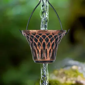 Classic 270cm Painted Metal Plaid Rain Chains, Adjustable Rainwater Collector Chain for Eaves Drainage, Replaceable Downspout, Garden Accessories