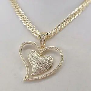 (106) 14k Goldplated  double heart  8mm 20 inch spanish chain