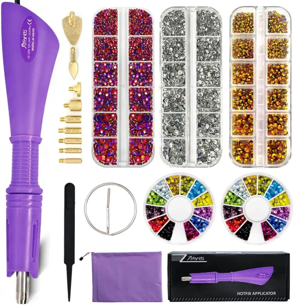 Hotfix Applicator Tool Rhinestone Setter Wand with | 7+2 Tips | 3500 Rhinestones | Carry Bag | for Hot Fix Bedazzler Gun Kit