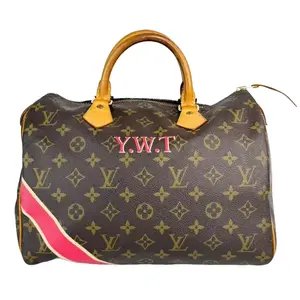 Pre-owned Louis Vuitton Leather Top Handle Bags Speedy 30 Monogram Canvas with Personalization Top Handle Bag