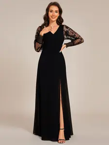 Ever-Pretty Fall See-Through Long Sleeve V-Neck High Slit Chiffon Formal Evening Dress for Women ,party dress,formal dress- Comfortable and Stylish Wear - Womenswear 02251