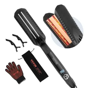 summervibes VEVOR Hair Straightener, 1.5-inch Titanium Flat Iron, Dual Infrared Hair Straightener Flat Iron with LCD Display and 19 Temp Levels - 210F to 450F, Fast Heating Hair Iron for Salon Home Travel Use