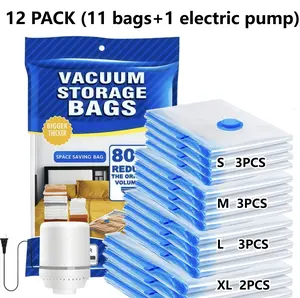 Cozy Essential Vacuum Storage Bags, Compression Space Saver Bags for Clothes, Comforters, Blankets, Pillow, Bedding, Sealer Clothing Storage,12 Comb，Electric pump