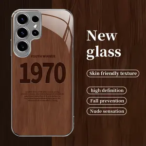 Suitable for [Galaxy S23 Ultra] Simple wood grain vintage high-grade glass phone case, affordable, drop-proof, anti-fingerprint-888