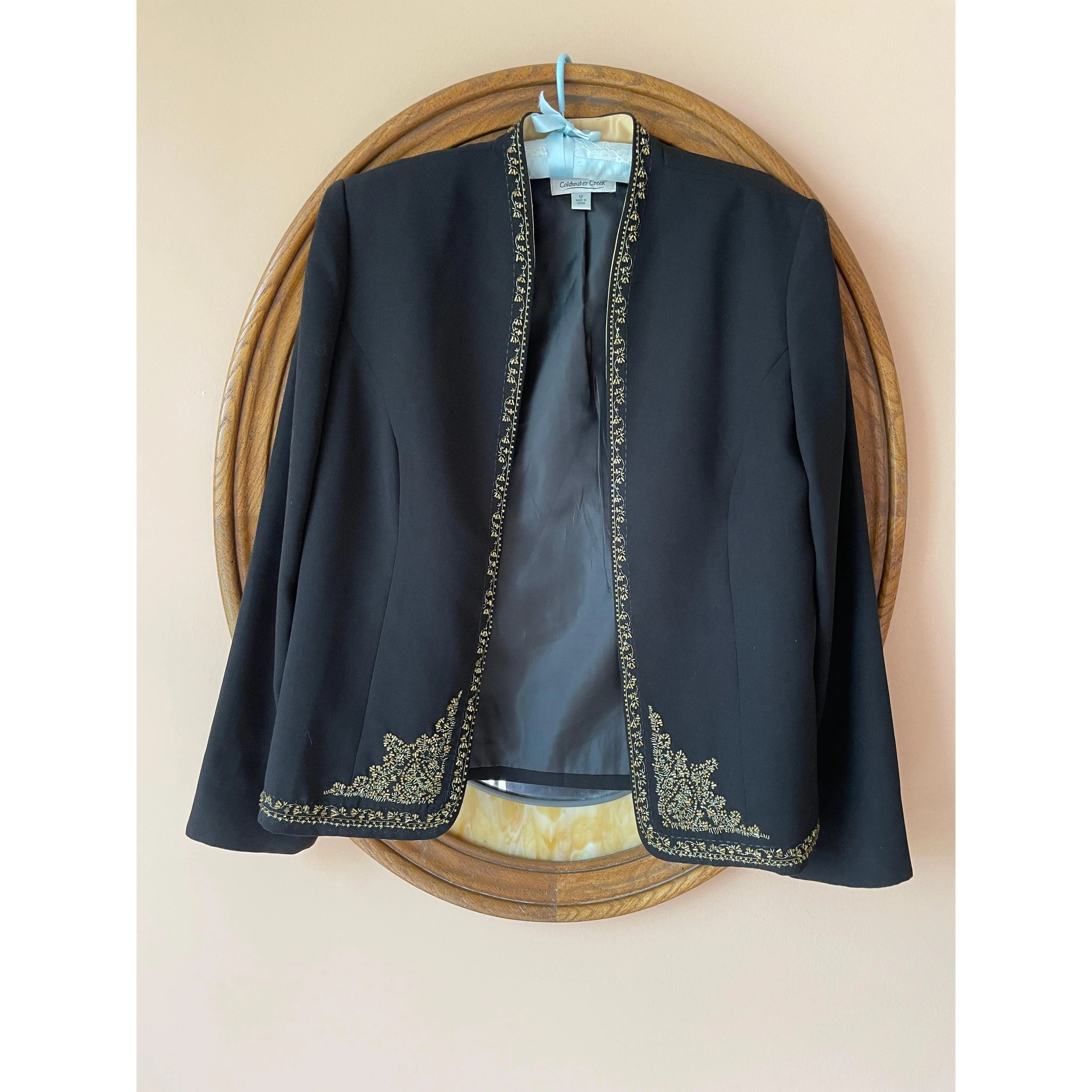 Cold Water Creek Boho Crochet Crop Top in Toffee Brown Jacket - Excellent Condition, Size M (S 12), 16” Shoulder Span, 24” Length, 23” Sleeve Length