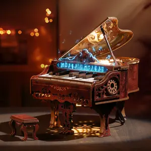 FUNPOLA LED 3D Wooden Puzzle Piano Kit, Playable Wooden Keyboard Model with LED Light, Interactive Craft Kit & Digital Piano Puzzle-SummerVibes